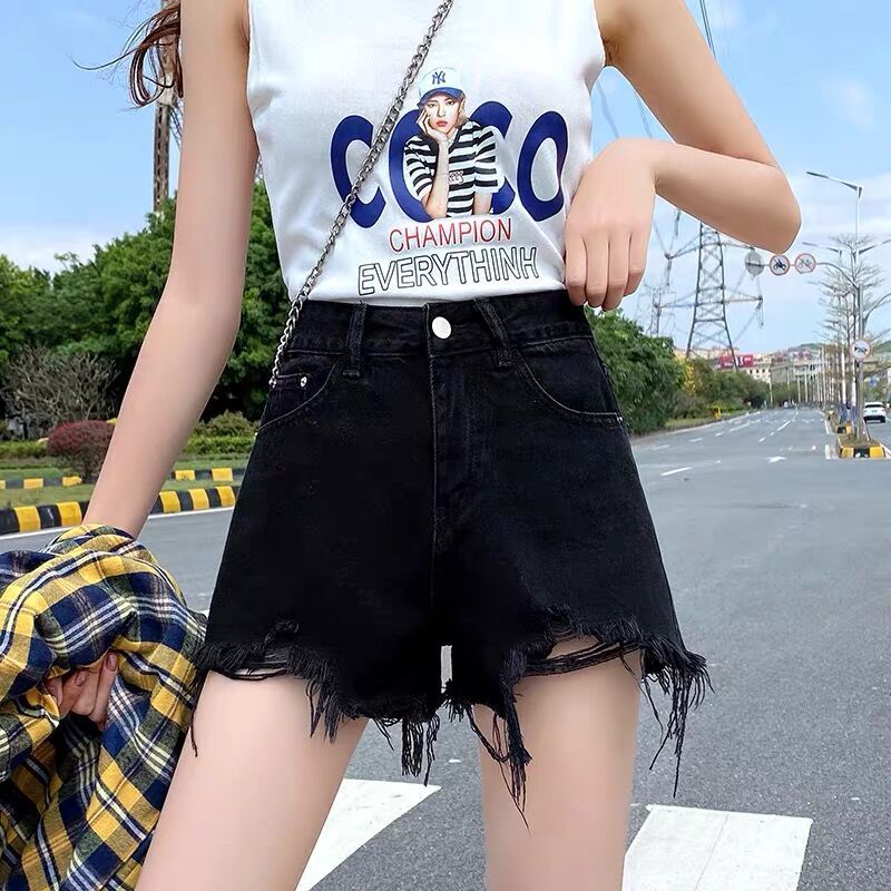 Quần Short Denim Lưng Cao Dáng Chữ A Ống Rộng Thời Trang Mùa Hè Phong Cách Hàn Quốc Mới Cho Nữ