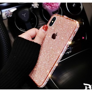 [Tặng giá đỡ cute] Ốp viền đính đá + Skin kim tuyến sang chảnh cho iPhone 6-XSmax OP01