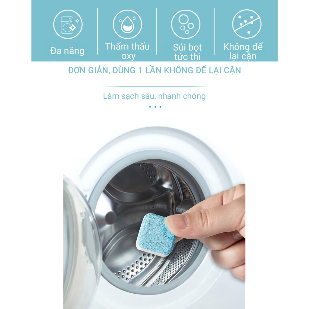 Viên Tẩy Lồng Máy Giặt Khử Sạch Cặn Bẩn, Vệ Sinh Máy Giặt Diệt Khuẩn - Phù Hợp Nhiều Loại Máy Giặt ( Hộp 12 viên )