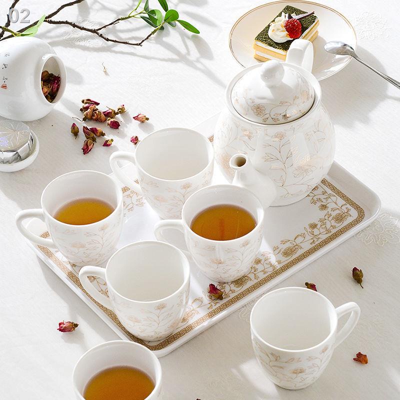 (Dao kéo)Bộ ấm trà chén gia dụng tách Phòng khách Đơn giản hiện đại 6 chiếc lớn gốm sứ Châu Âu