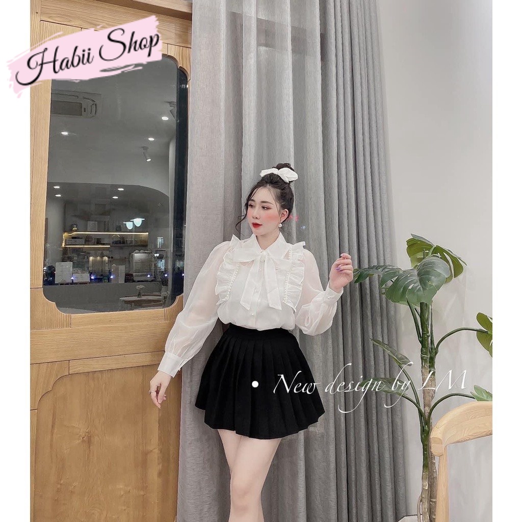 Áo sơ mi nữ kiểu công sở cổ nơ Ulzzang HABII