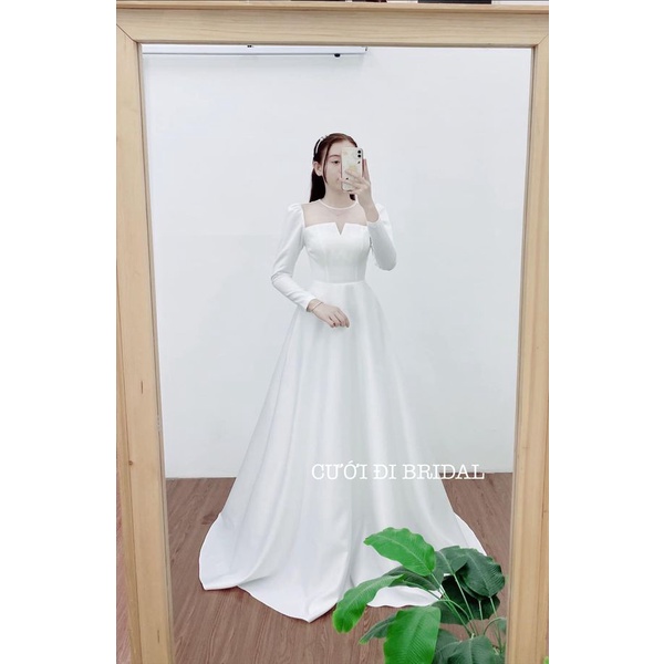 Váy cưới , Đầm cưới, Đầm thiết kế,Váy cưới đi bàn vuông tay dài CD153 - Cưới đi bridal