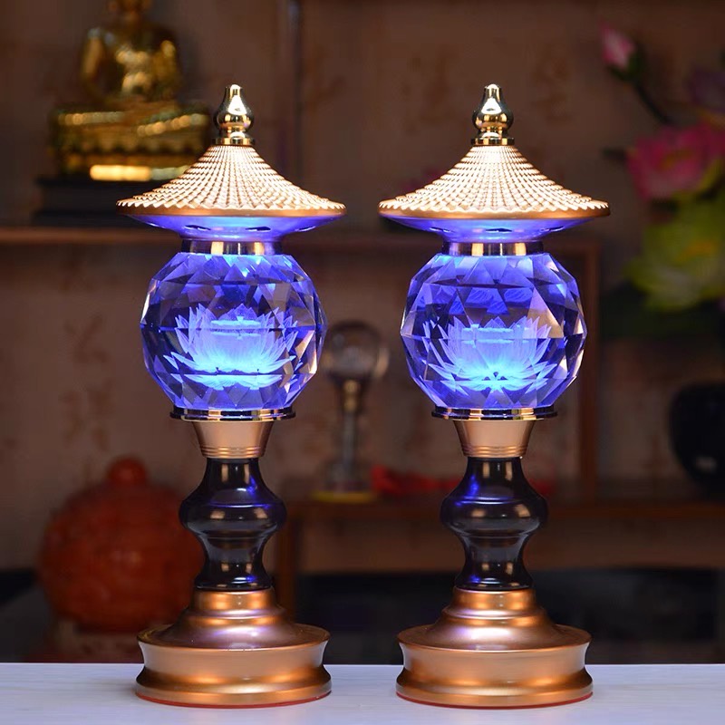 Đèn Thờ Pha Lê Thờ Cúng - Đèn Thờ Hoa Sen Tháp Kim Cương