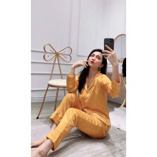 Bộ đồ mặc nhà pijama gấm tay dài quần dài cao cấp