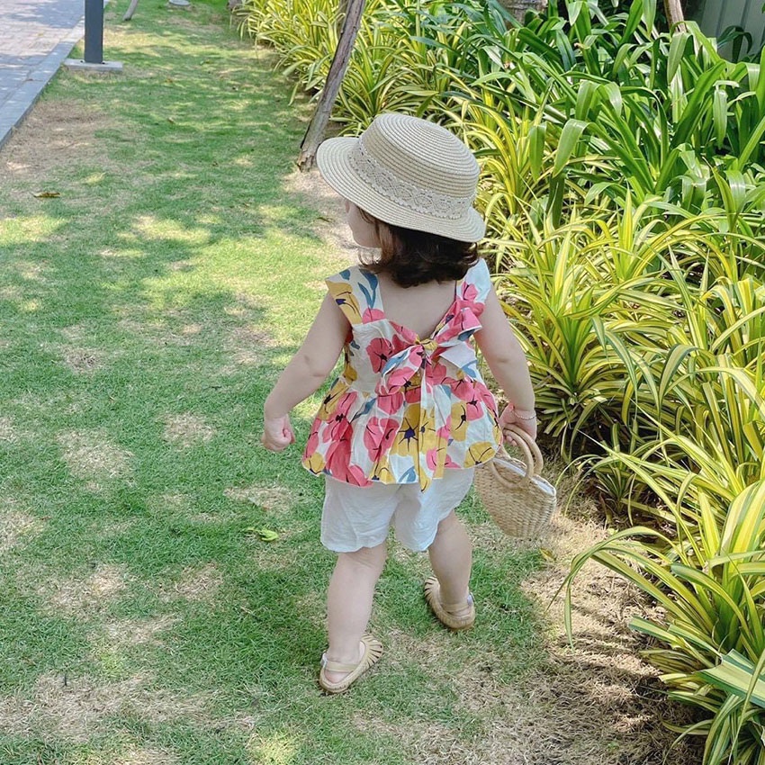 Bộ Quần Áo 3 Lỗ Họa Tiết Hoa Chất Áo Thô Kết Hợp Quần Đũi Cho Bé Gái Từ 7-19kg Mã BL33