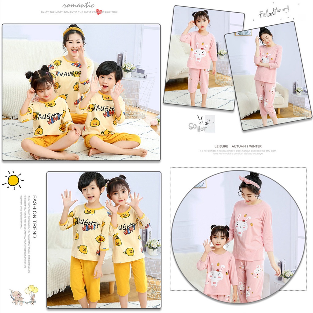 Bộ Đồ Ngủ Tay Dài 3 / 4 Vải Cotton 100-180cm Dành Cho Ba Mẹ Và Bé