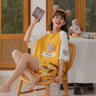 Bộ Đồ Ngủ Pijama Ngắn Tay Họa Tiết Dễ Thương Cho Nữ