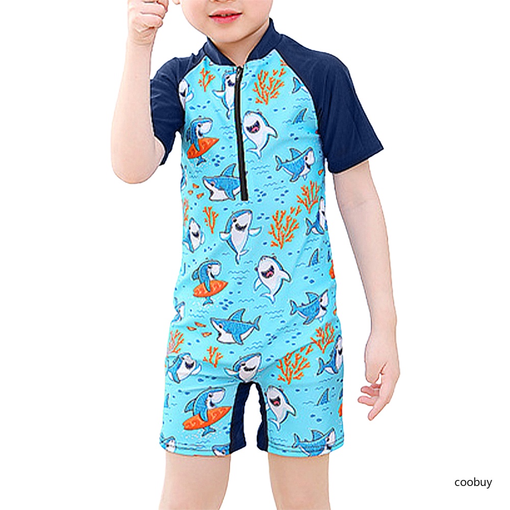 Đồ bơi liền thân cổ cao có khóa kéo in họa tiết dễ thương cho trẻ em 3-12 tuổi