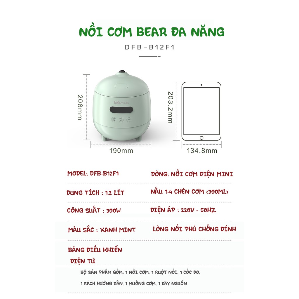 NỒI CƠM ĐIỆN ĐA NĂNG CÔNG NGHỆ HÀN QUỐC CHỨC NĂNG HẸN GIỜ BEAR DFB-B12F1(BẢO HÀNH 12 THÁNG)