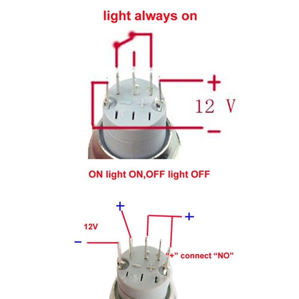 Công Tắc Nút Bấm Còi Xe Hơi / Tàu Thuyền Bằng Kim Loại Có Đèn Led Đỏ 16mm 12v