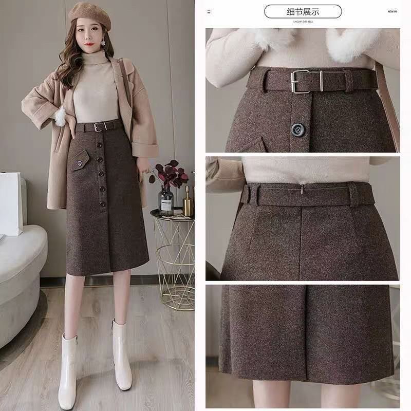 Chân váy dạ dáng dài khuy trước