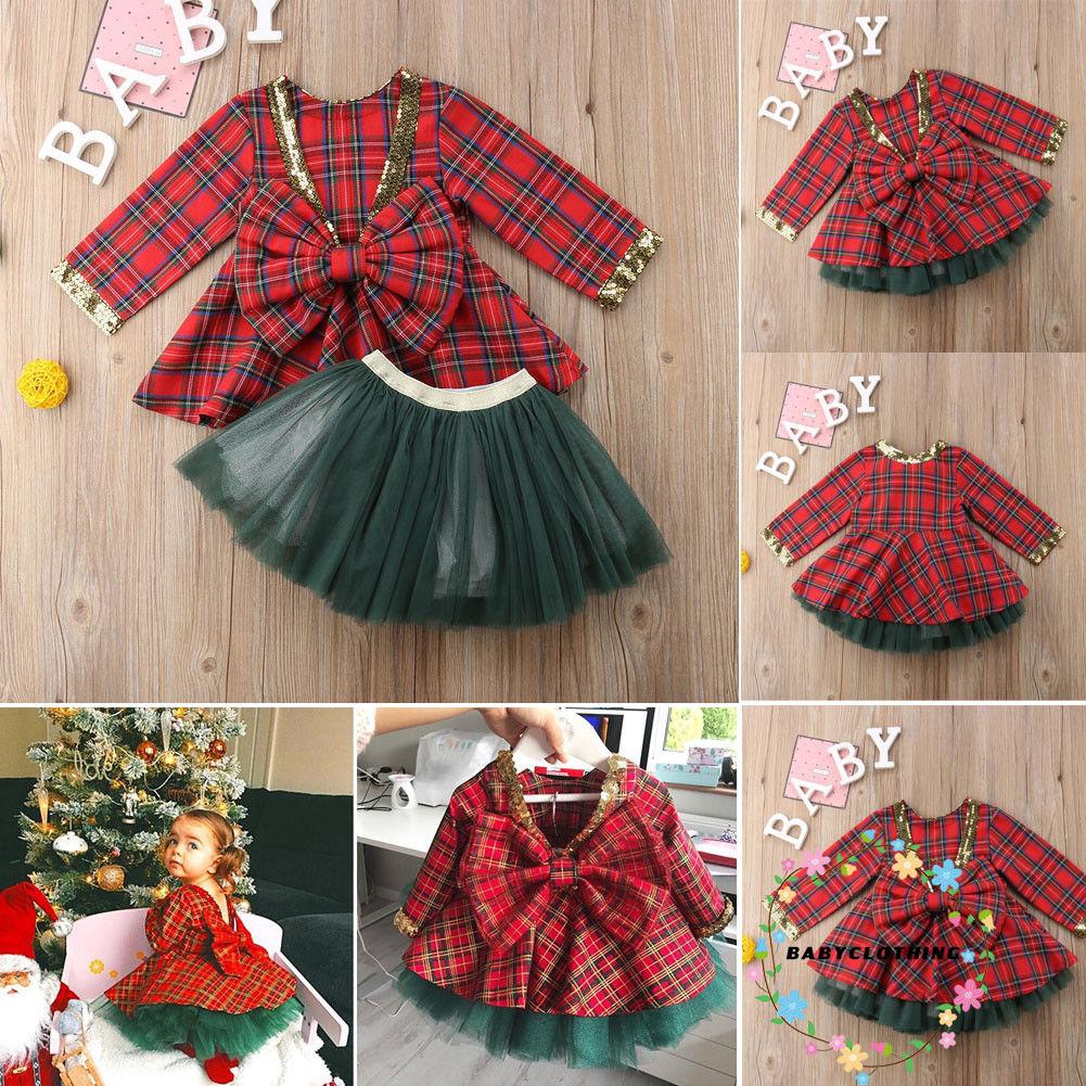 Set đầm xòe + chân váy Tutu + băng đô cài tóc chủ đề Giáng sinh cho bé gái