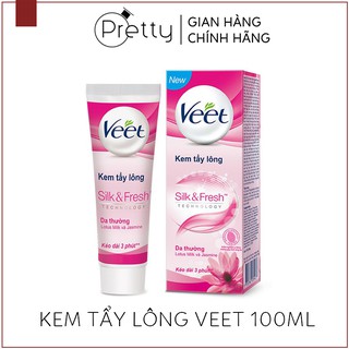 Kem tẩy lông Veet Silk & Fresh 100ml, dưỡng ẩm kép, triệt lông hiệu quả trắng sáng, làm mềm nang lông