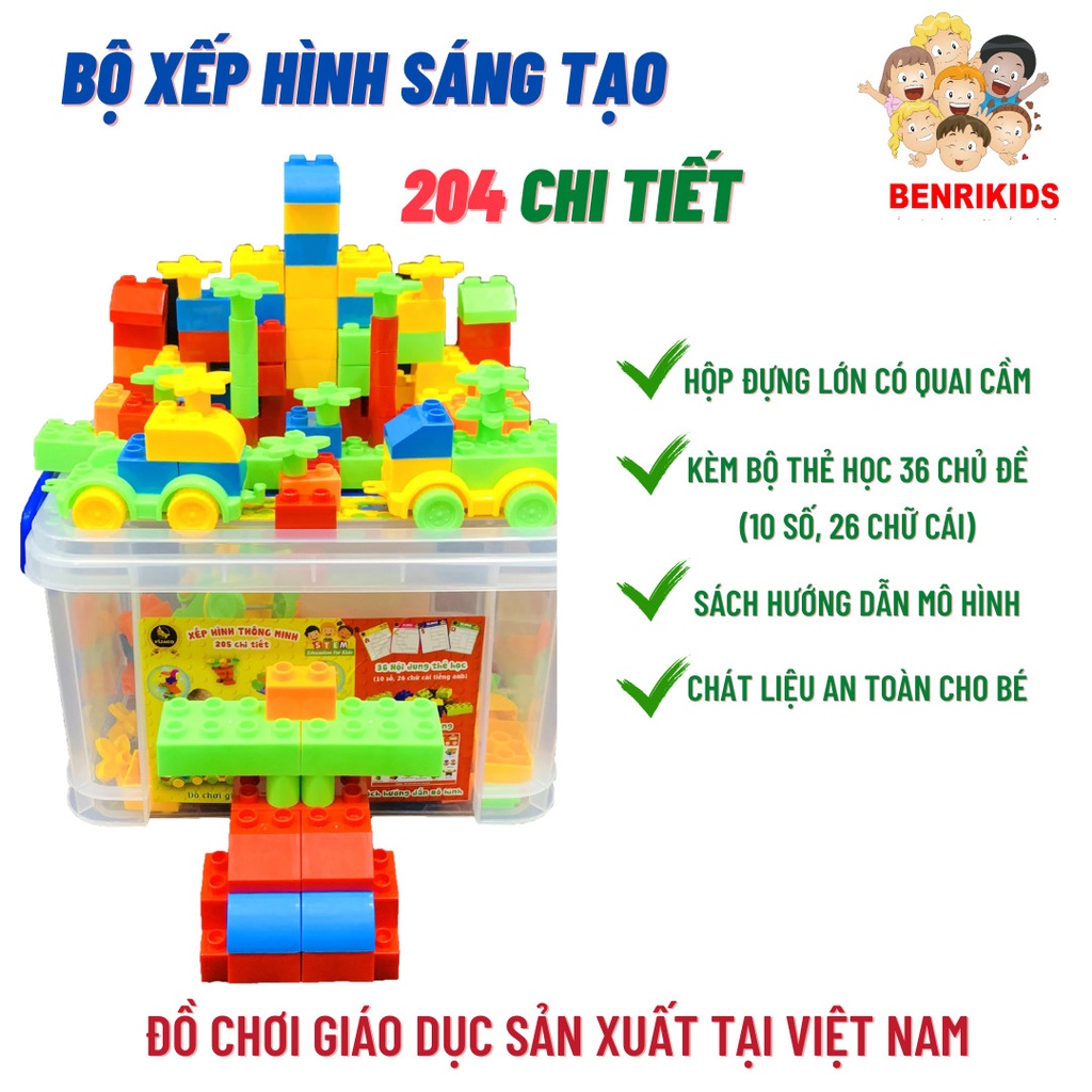 Đồ Chơi Xếp Hình Thông Minh 204 Chi Tiết Có Sách Hướng Dẫn Vijago Cho Bé Mầm Non