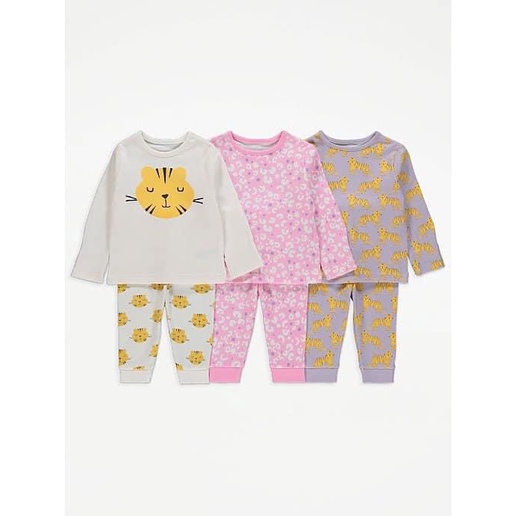 Set 3 bộ cotton dài trắng hồng bé gái George