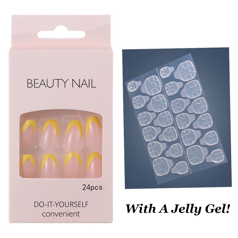 Bộ 24 Móng Tay Giả Bằng Acrylic Màu Kẹo Trang Trí Móng Tay Múa Ba Lê DIY