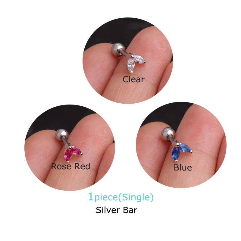 Bông tai bằng thép không gỉ đính đá nhiều màu với kim xỏ 6mm