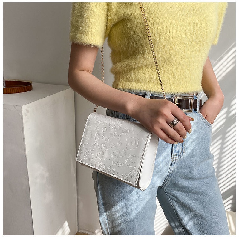 Túi Đeo Chéo Da PU Dáng Vuông Nhỏ Phối Dây Xích Thời Trang Cho Nữ