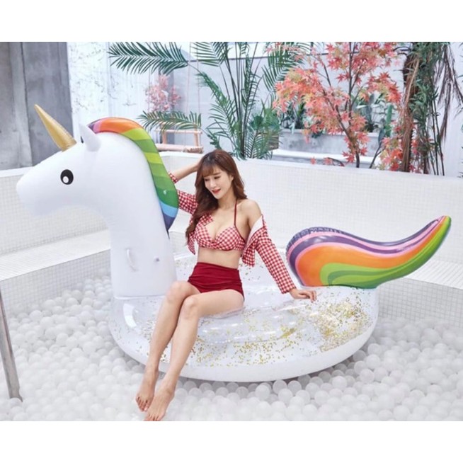 Phao bơi Unicorn trắng kim tuyến 2m75