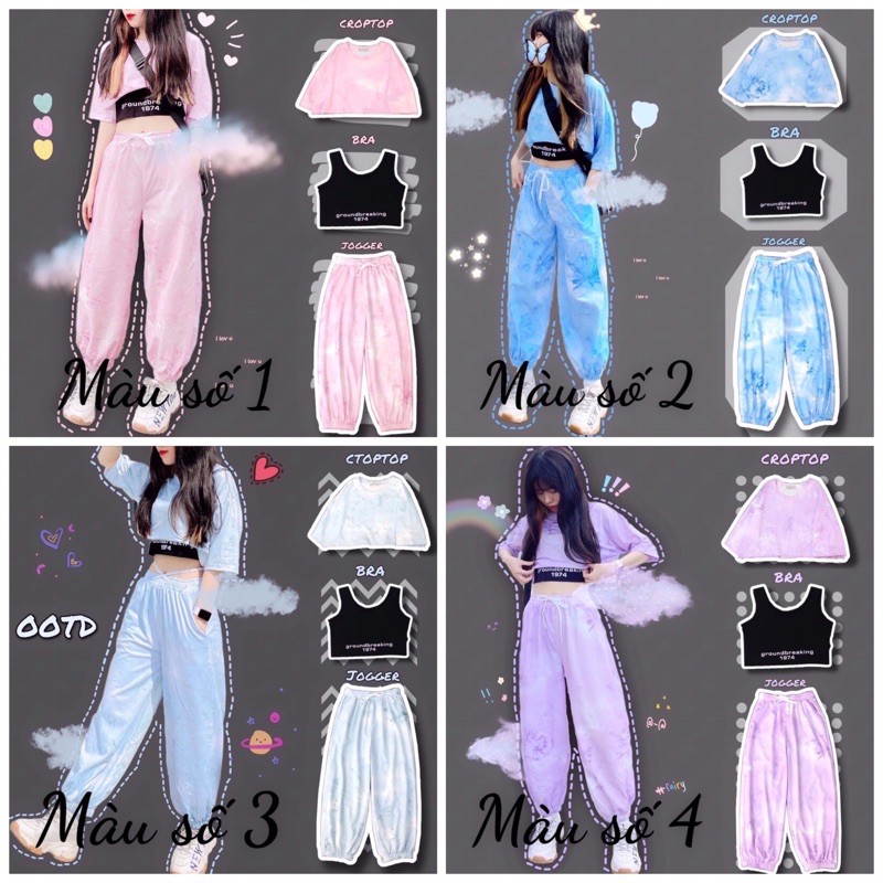 Set 2 món áo croptop loang màu / croptop tiedye + bra