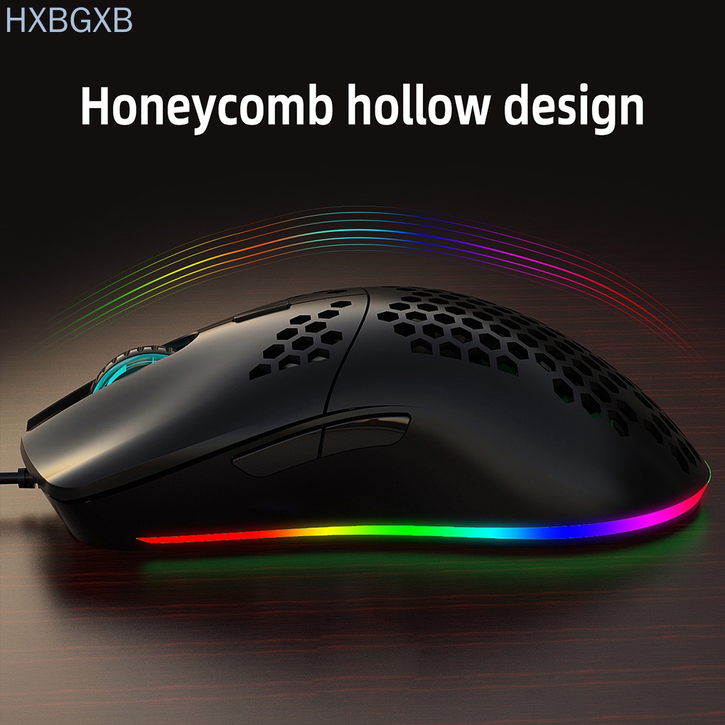 HXBG Gaming Mouse USB Wired 6400DPI Honeycomb LED Backlight Computer Mouse Desktop Accessory, Black