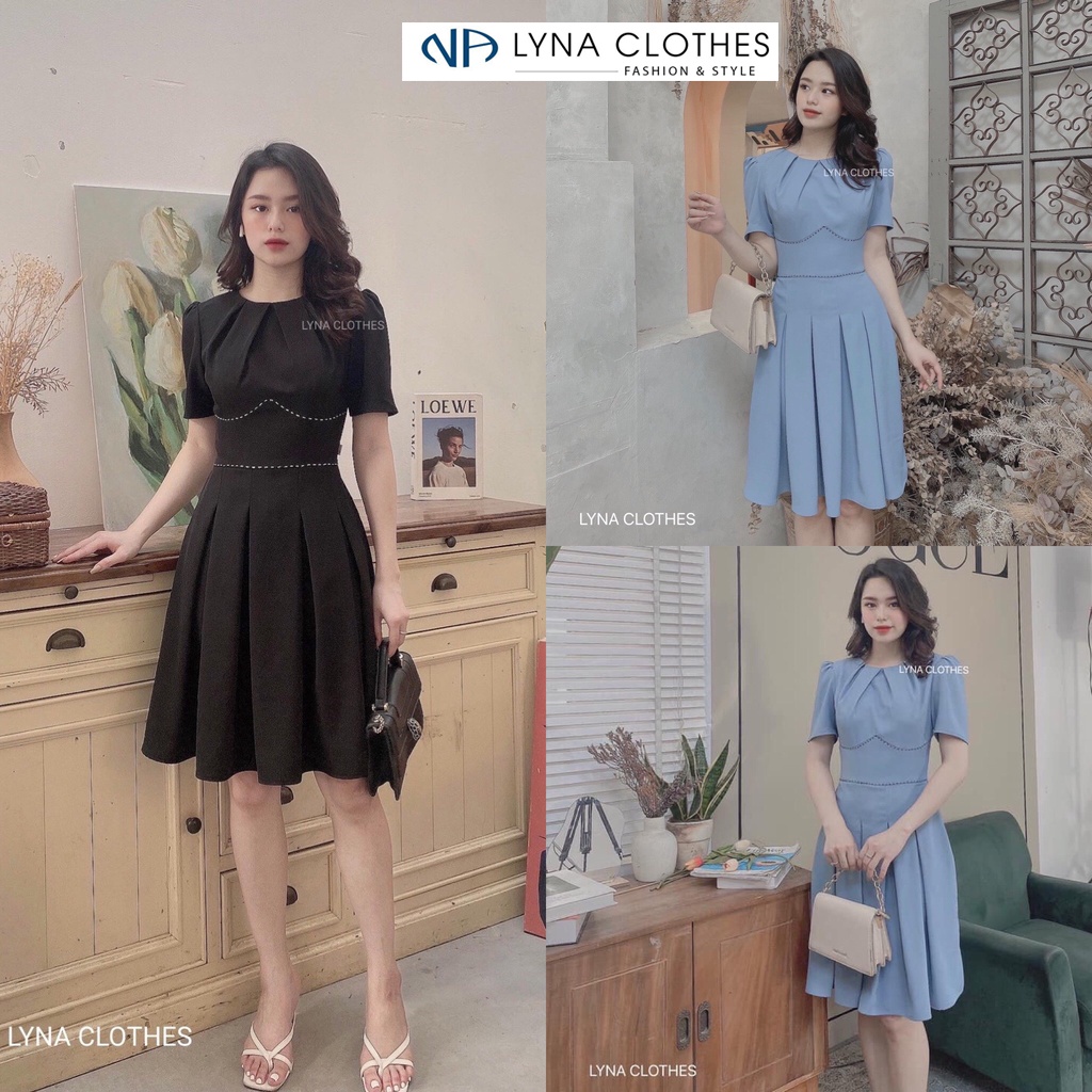 Váy thiết kế công sở cao cấp cổ tròn eo nhấn chỉ Bella Dress đẹp xuất sắc Shop sale lỗ lấy tương tác