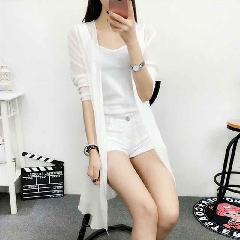 Áo choàng cardigan dạng đầm chiffon dài trung bình size lớn thời trang xuân hè cho nữ