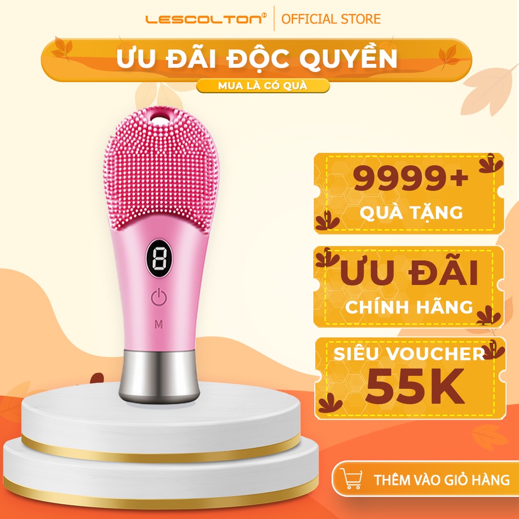 Máy rửa mặt mini massage mặt LESCONTOL 8 cấp độ sử dụng sóng siêu âm làm sạch lớp trang điểm, dầu thừa, bụi bẩn