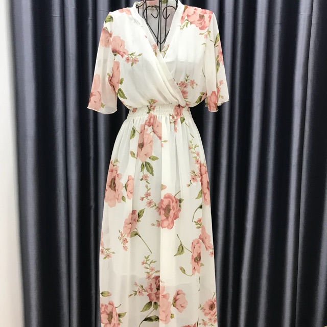 ĐẦM MAXI CỔ ĐẮP CHÉO TAY LOE (nhiều màu)