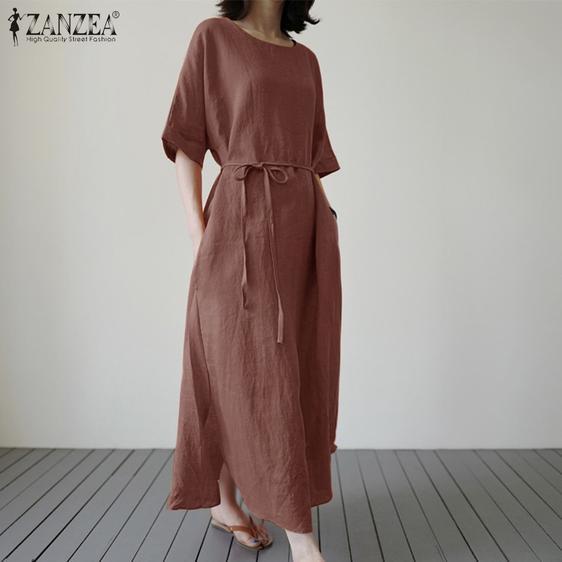 Đầm Maxi Tay Lửng ZANZEA Cổ Tròn Thời Trang Dành Cho Nữ | BigBuy360 - bigbuy360.vn