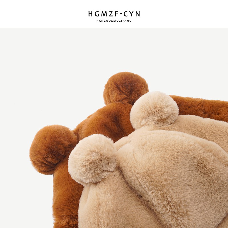 Nón xô tai gấu in họa tiết da báo bằng vải lông thời trang