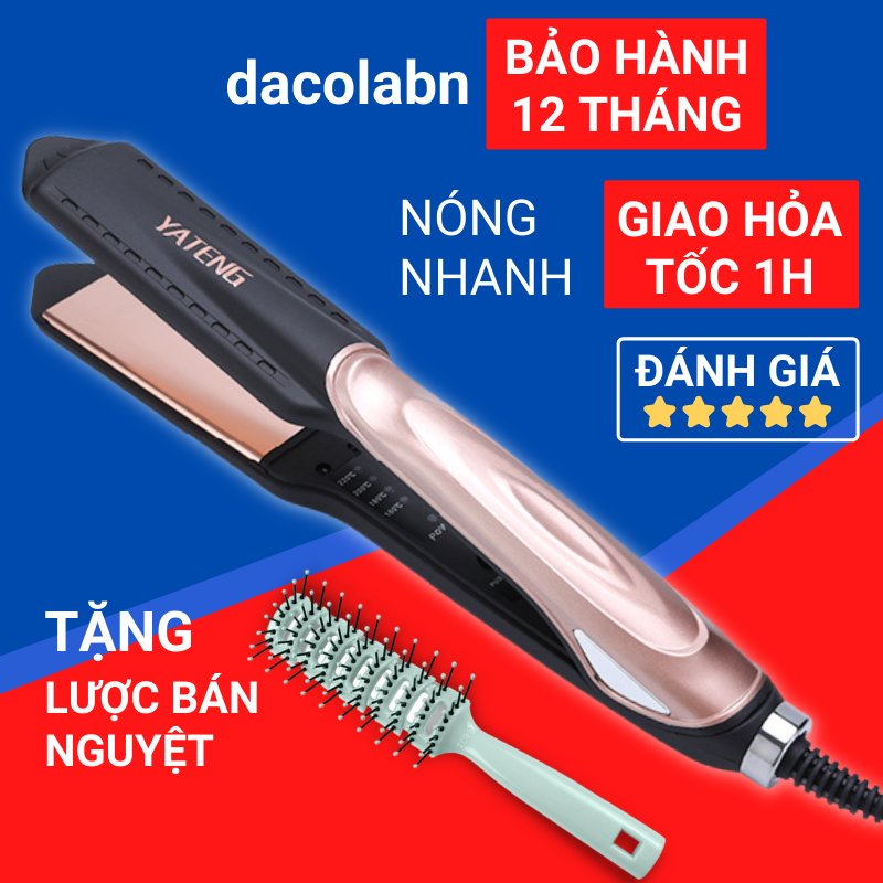 Máy ép tóc chỉnh 4 mức nhiệt nóng nhanh kẹp khít không rít tóc tặng kèm lược bán nguyệt YT525