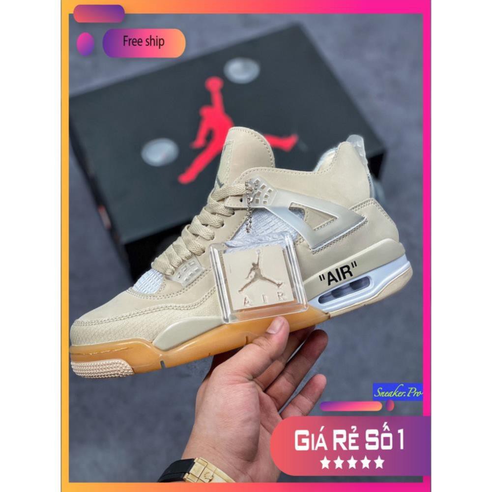 Giày thể thao AIR Jordan 4 Retro Off-White Sail  cổ thấp siêu phong cách dành cho nam và nữ