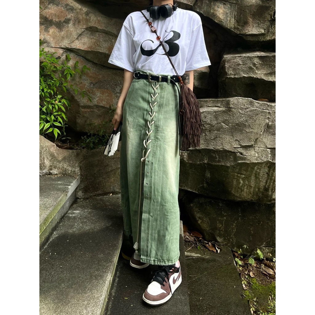 ❀✲Chân Váy Denim Đuôi Cá Lưng Cao Thiết Kế Cột Dây Thời Trang Mùa Hè Cho Nữ