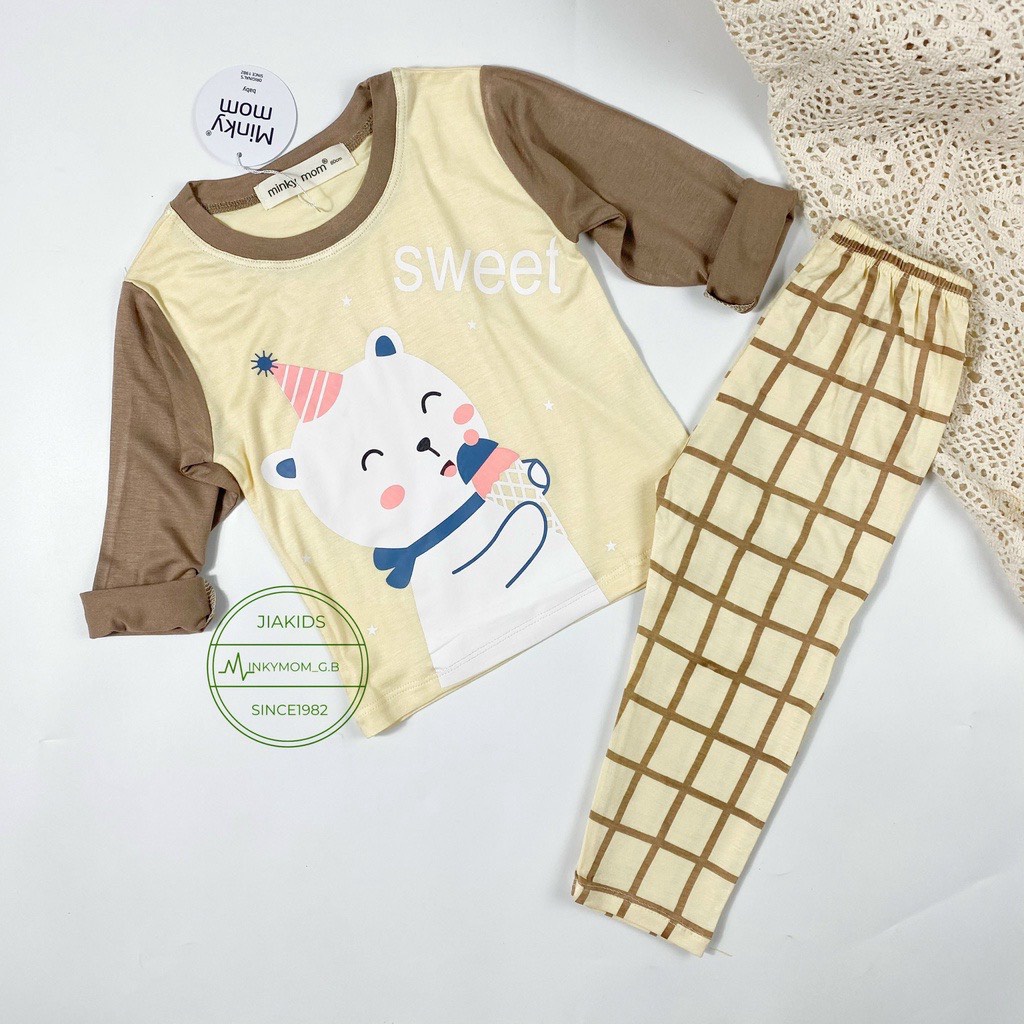 [SALE] Bộ Quần Áo Bé Gái, Bé Trai Minky Mom Động Vật Quần Kẻ, Bộ Dài Tay Thun Lạnh Cho Bé Mặc Nhà MKMTD2231