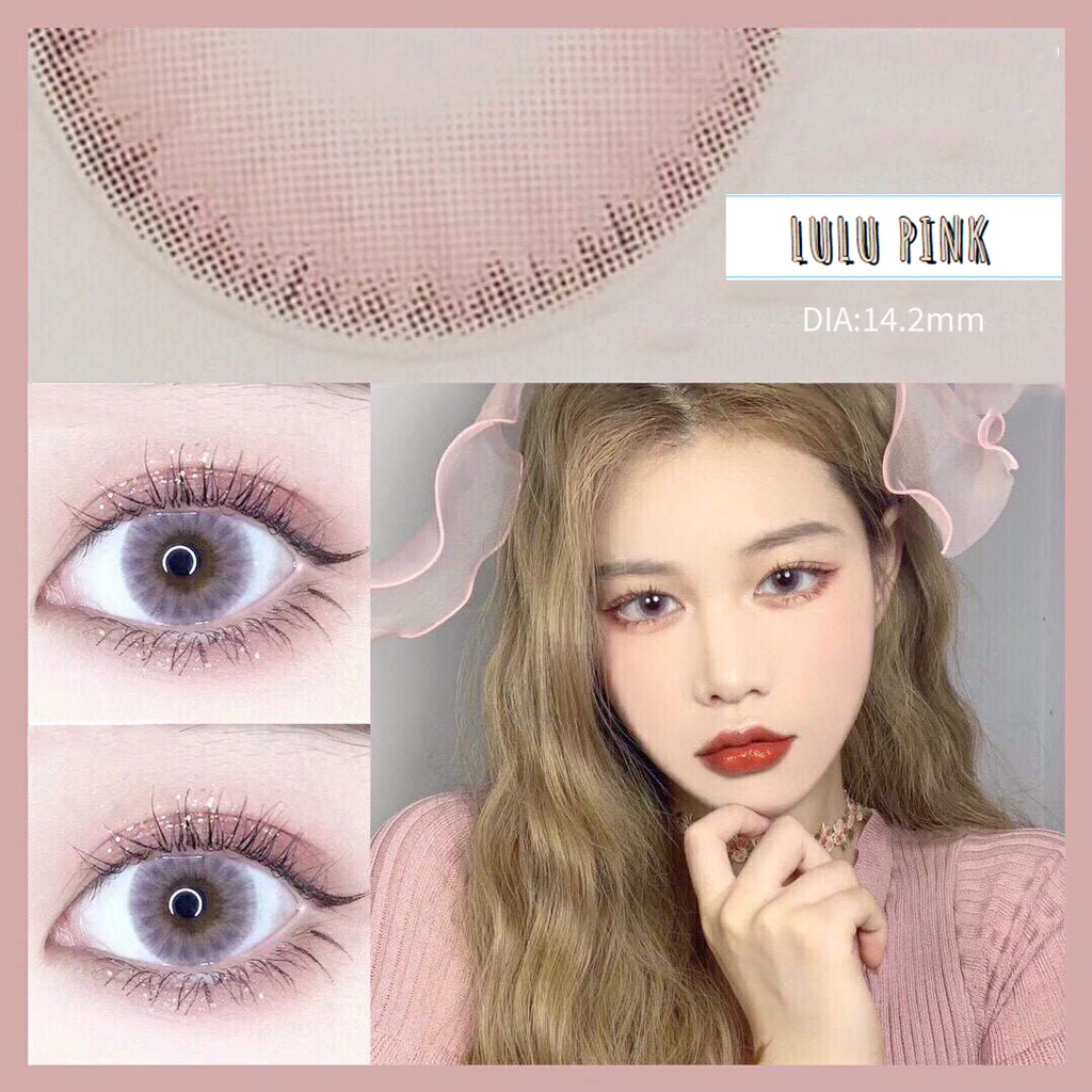Set 2 Kính Áp Tròng Màu Hồng LULU Pink / Favor 0.00 -8.000 Độ【W/Freebies W/O Solution】
