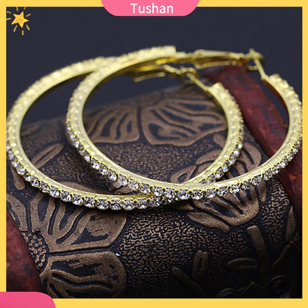 Đôi khuyên tai kiểu tròn đính kim cương nhân tạo cho nữ