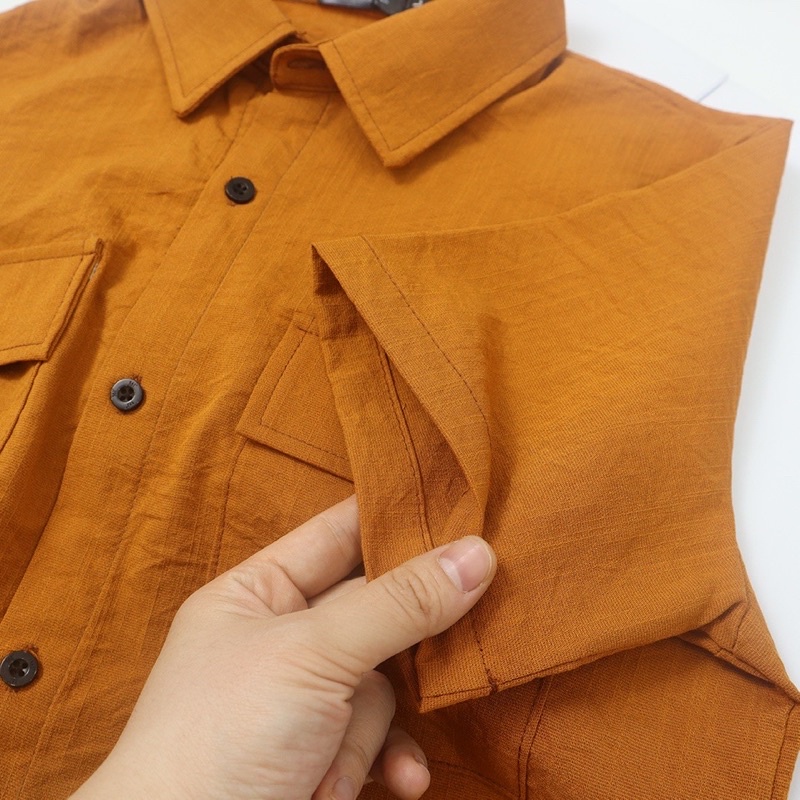 Áo sơ mi đũi nam cổ bẻ cộc tay chất vải cực mát, phong cách trẻ trung