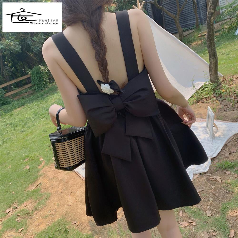 Đầm Chữ A Hai Dây Màu Đen Thời Trang Mùa Hè Dành Cho Nữ 2022