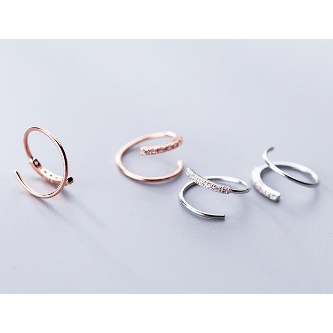 Khuyên tai bông tai nữ bạc s925 xỏ xoắn sóng uống lượn dài đính đá Cá jewelry KB48