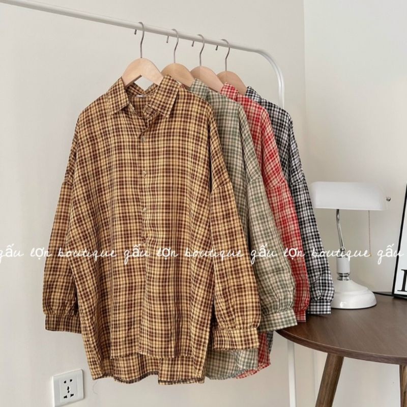 Áo sơ mi kẻ caro tay bồng ulzzang