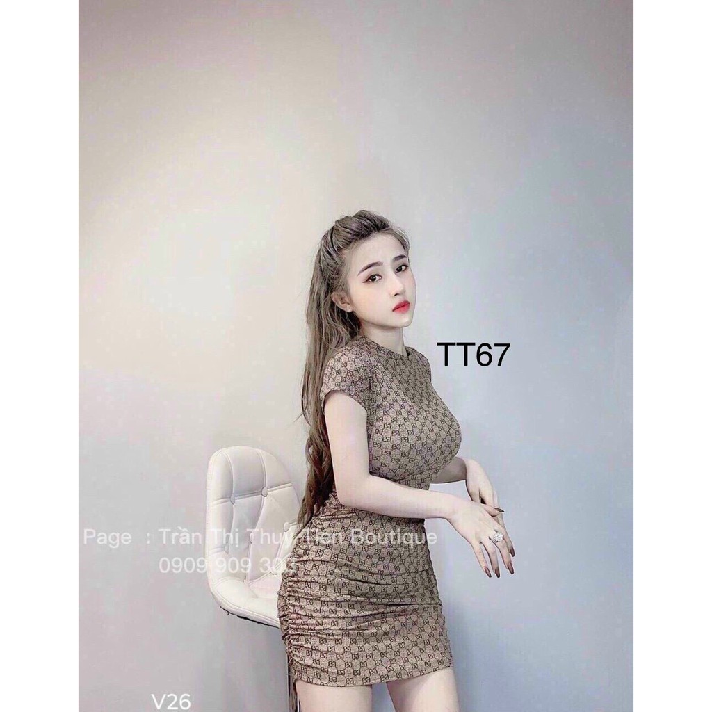Đầm ôm body tay ngắn in họa tiết chữ cực sang chảnh , chất thun dẻo mềm mịn dày dặn co giãn thoải mái | BigBuy360 - bigbuy360.vn
