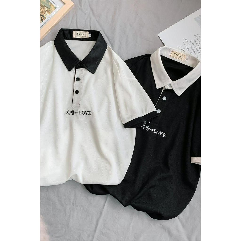 Áo thun polo tay nam lửng dáng rộng cá tính trẻ trung cho nữ phong cách Hàn Quốc áo phông Áo Mùa Hè nam fashion bigsize unisex t shirt