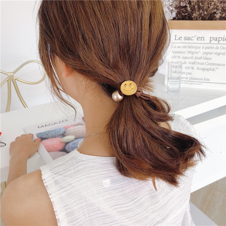 Dây buộc tóc thiết kế phối mặt cười xinh xắn, phong cách thời trang Hàn Quốc