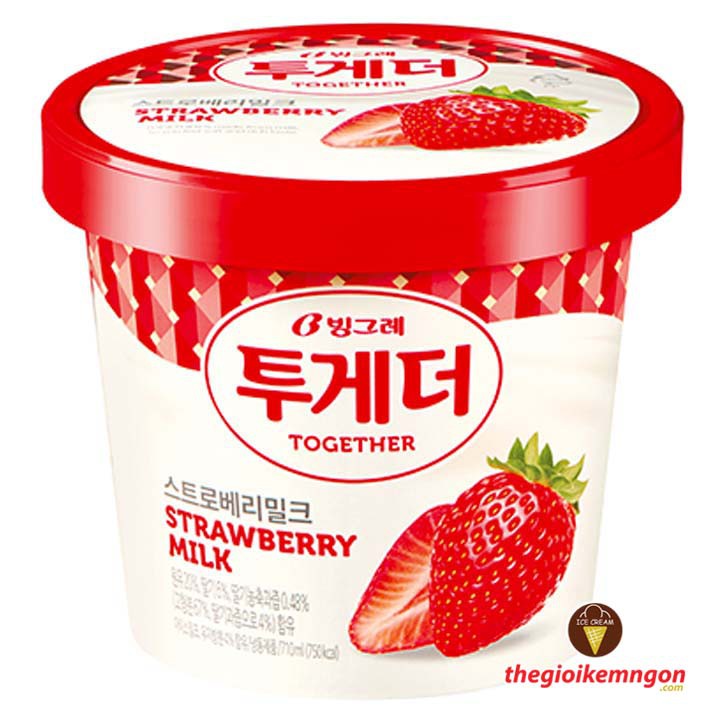Kem hộp dâu sữa Binggrae Together Strawberry Milk Hàn Quốc (710ML)