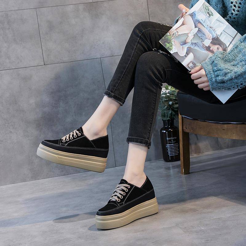 Giày Da Đế Dày Tăng Chiều Cao Phong Cách Retro Hàn Quốc Cho Nữ