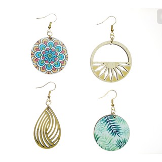 Bông tai gỗ vintage, bông tai gỗ boho, bông tai đi biển.
