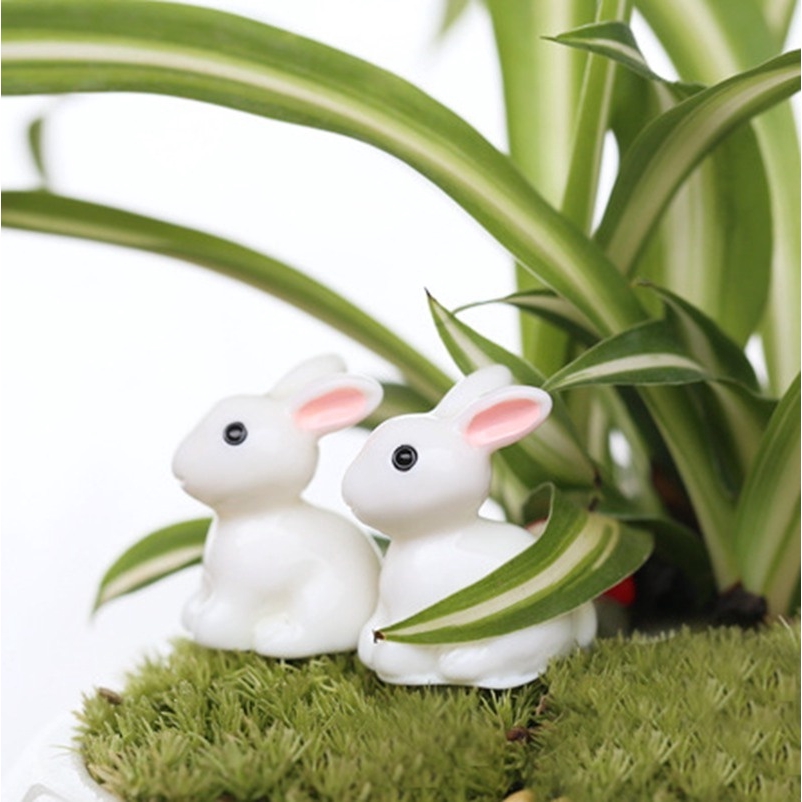 Bộ 10 mô hình thỏ trắng mini trang trí sân vườn xinh xắn
