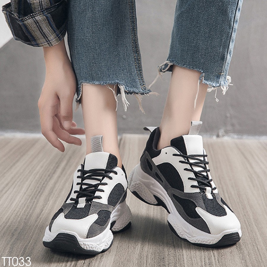 Giày Thể Thao Nữ, Sneaker Hàn Quốc Cao Cấp Giá Rẻ Đế Cao 5CM - Chất Da Phối Vải Lưới Đẹp (Có video thật) TT033/34