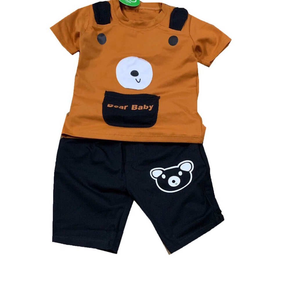 SÉT 3 Bộ đồ trẻ em túi phối hai tai bên vai, Vải cotton co giãn 4 chiều thấm hút mồ hôi cho bé từ 6-2